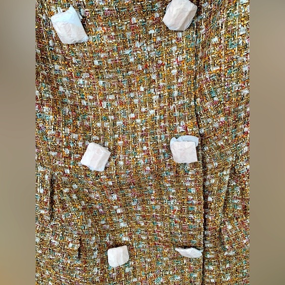 Self-Portrait Gold Tinsel Boucle Off Shoulder Tweed Mini Dress NWT - Picture 10 of 10